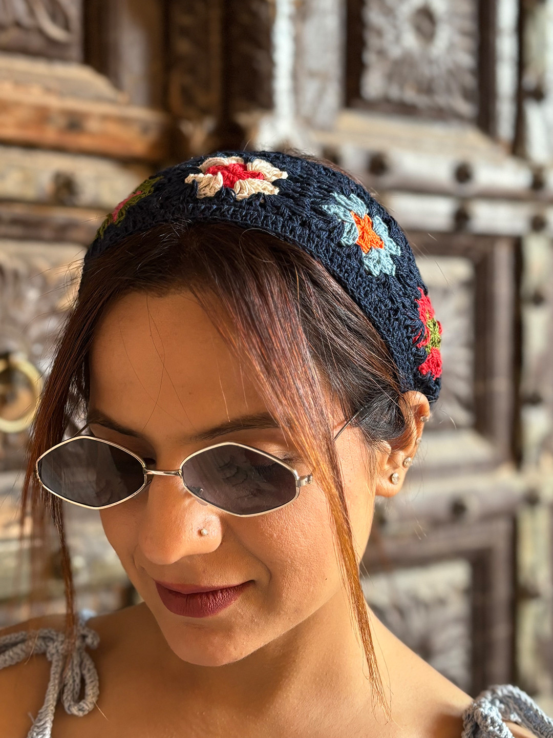Velvery Crochet Navy Head Band For Women