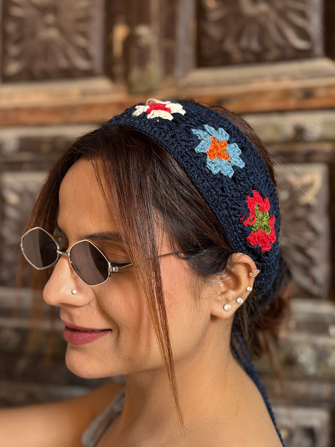 Velvery Crochet Navy Head Band For Women
