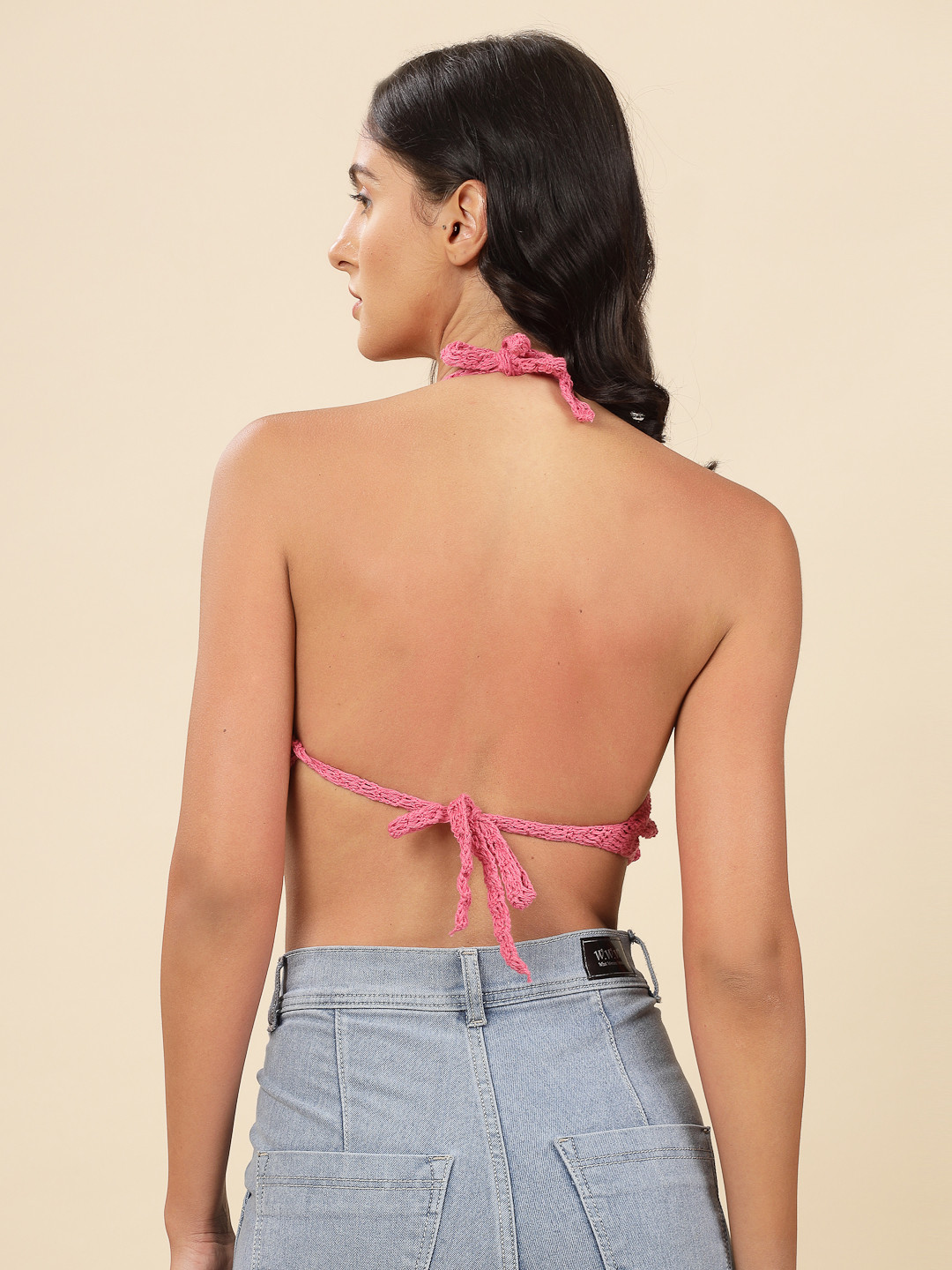 Velvery Crochet Ruffle Bralette Top - Pink