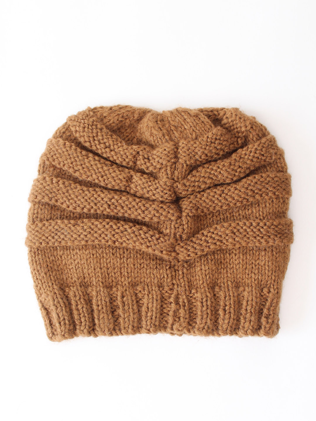 Velvery Garter Stitch Handknitted Ladies Beanie- Brown