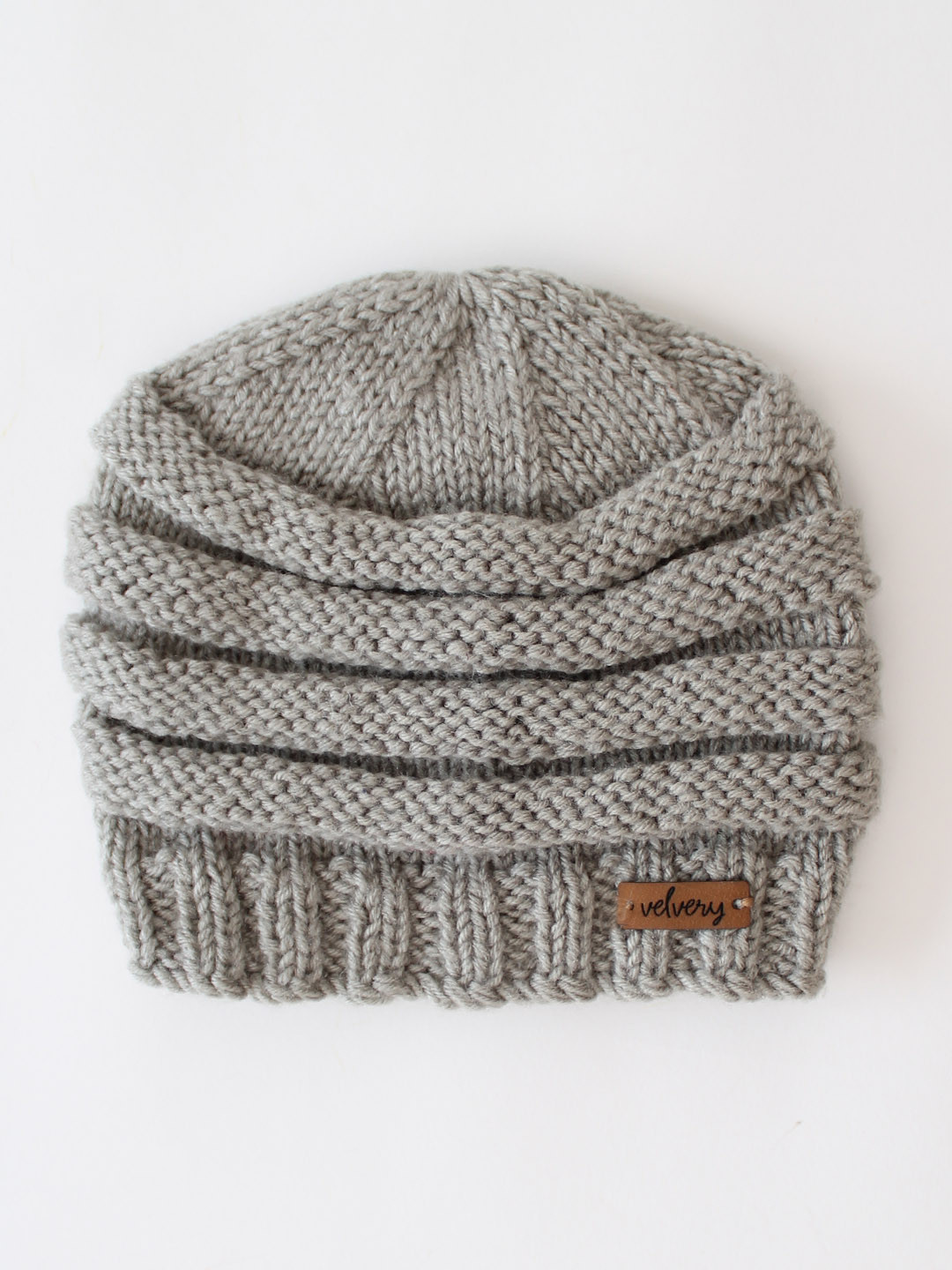 Velvery Garter Stitch Knitted Hat for Women - Grey