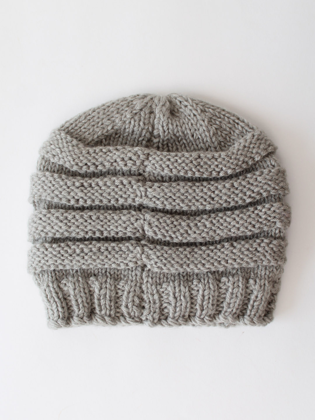 Velvery Garter Stitch Knitted Hat for Women - Grey