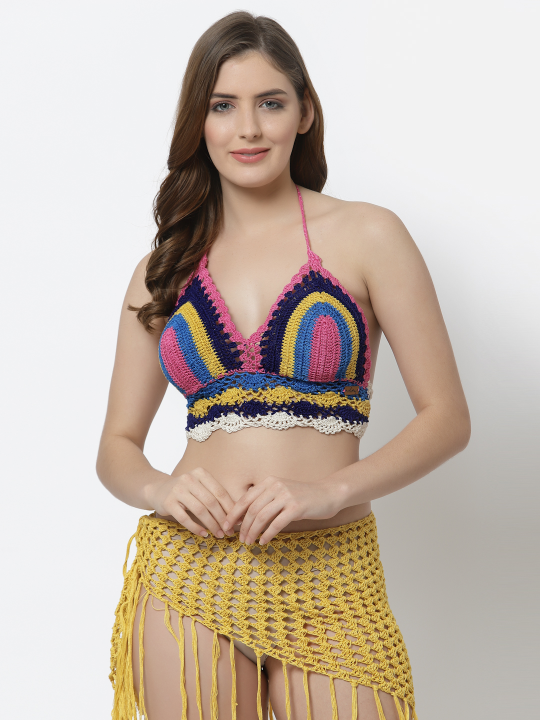 Velvery Handcrafted Halterneck Beachwear Bralette-Multicolored