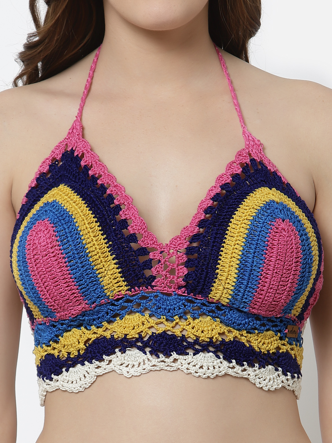 Velvery Handcrafted Halterneck Beachwear Bralette-Multicolored