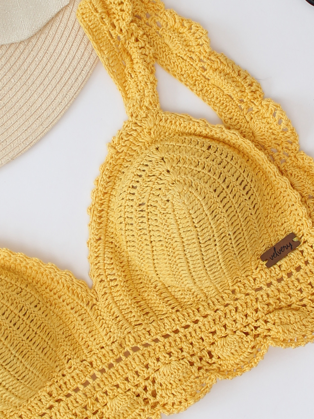 Velvery Handmade Crochet Beachwear Lingerie - Yellow