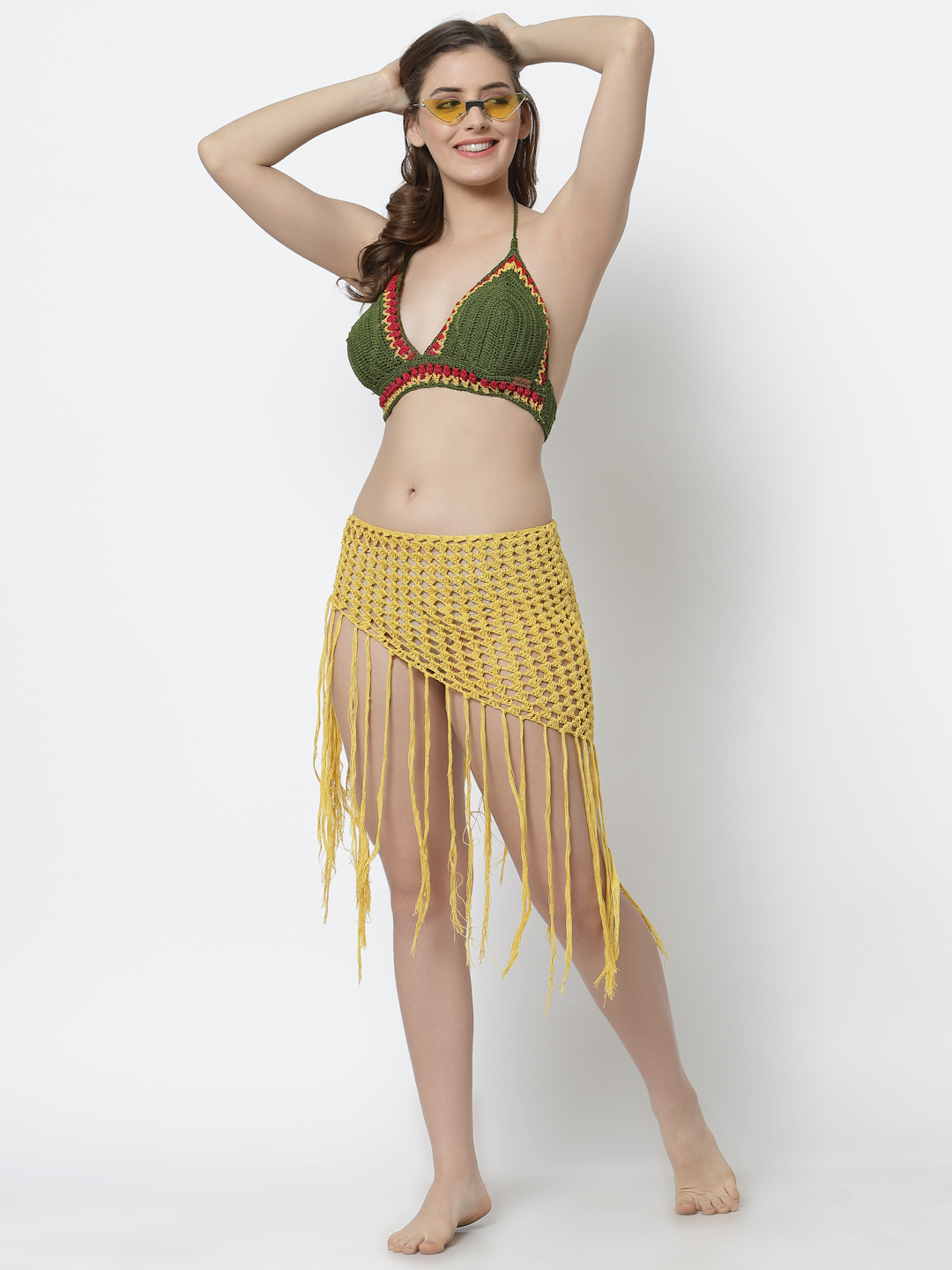 Velvery Handmade Crochet Beachwear Top- Green