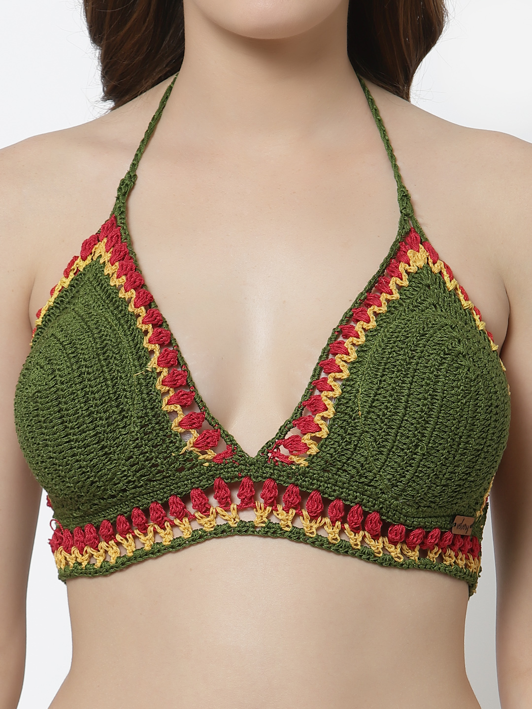 Velvery Handmade Crochet Beachwear Top- Green