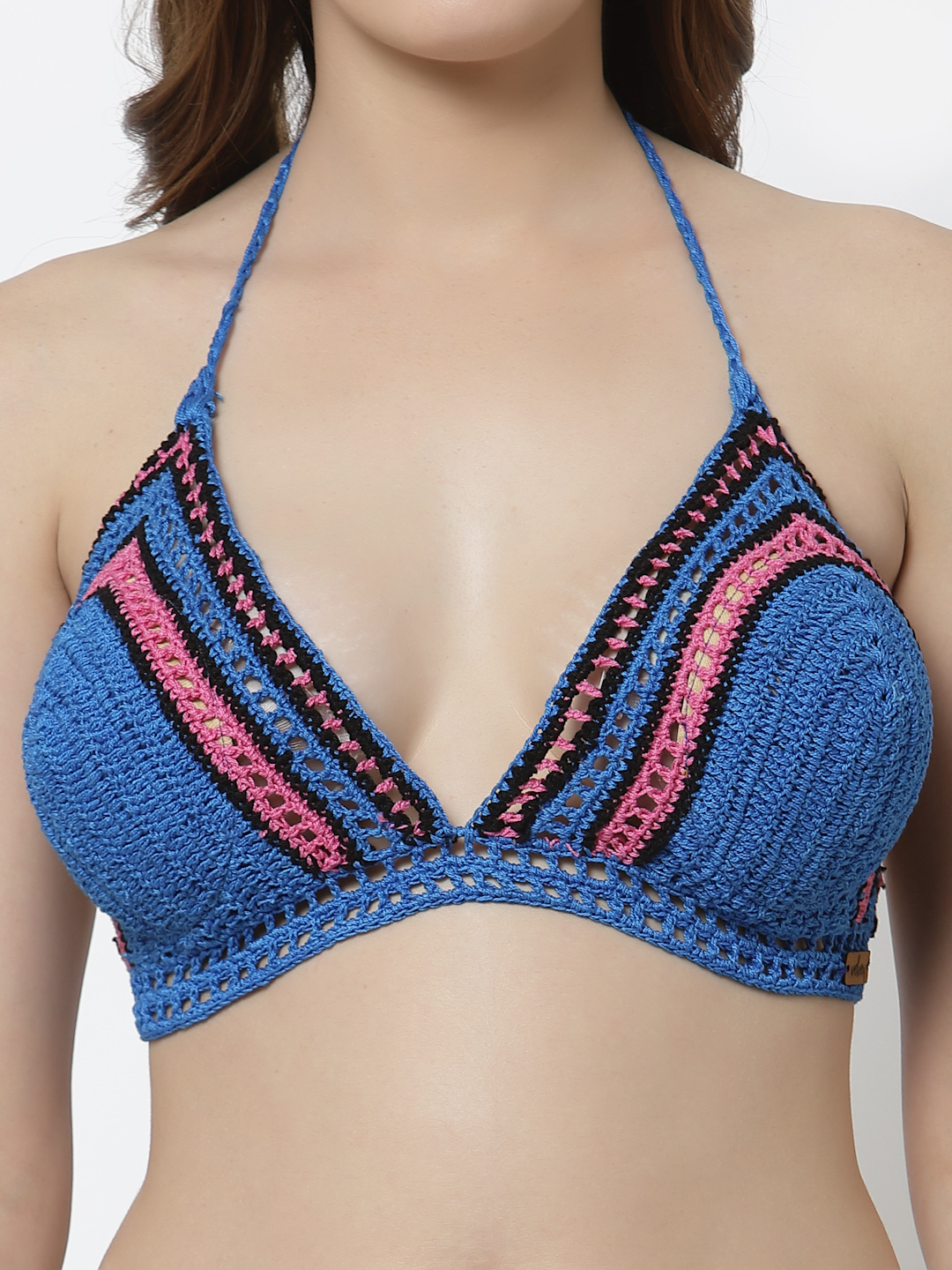 Velvery Handmade Crochet Halterneck Beachwear Top - Blue