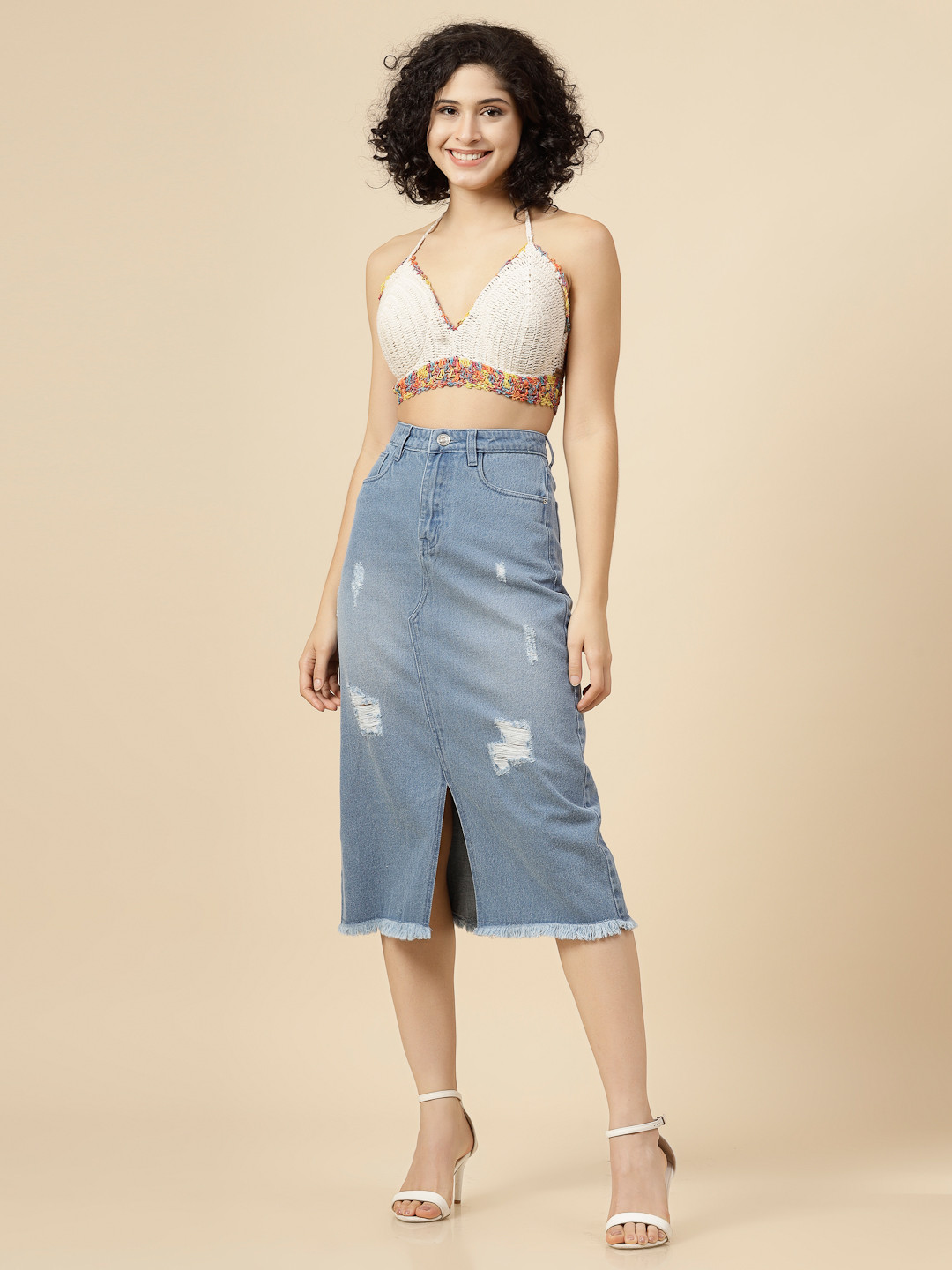 Velvery Handmade Crochet Halterneck Bralette - Cream