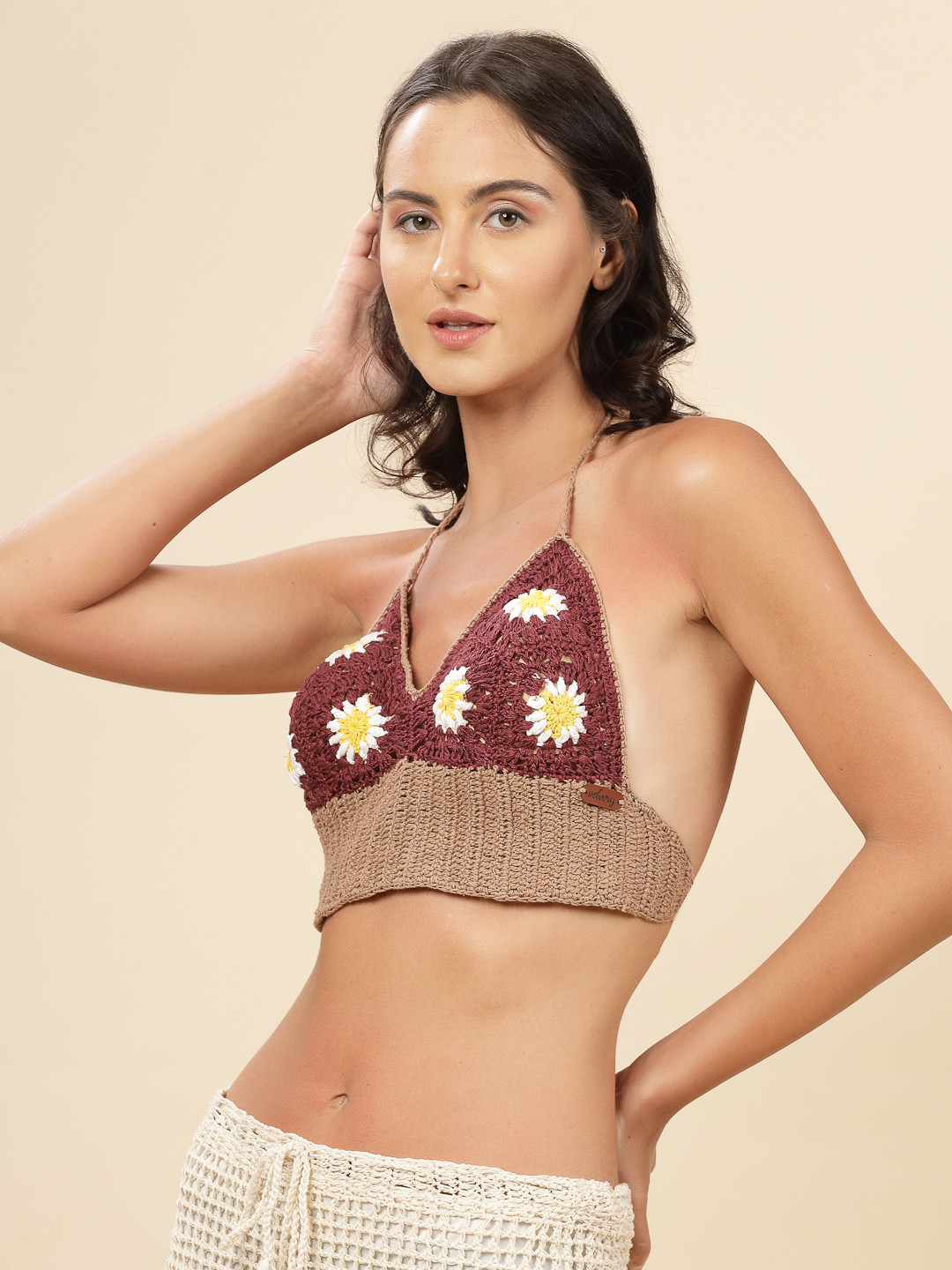 Velvery Handmade Crochet Halterneck Daisy Bralette - Yellow