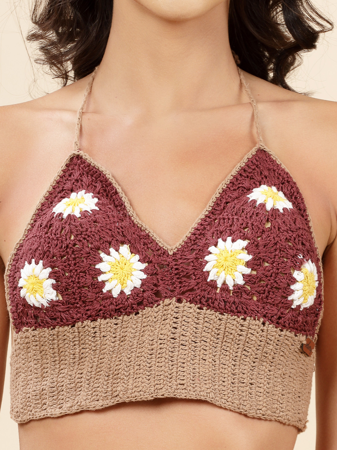 Velvery Handmade Crochet Halterneck Daisy Bralette - Yellow