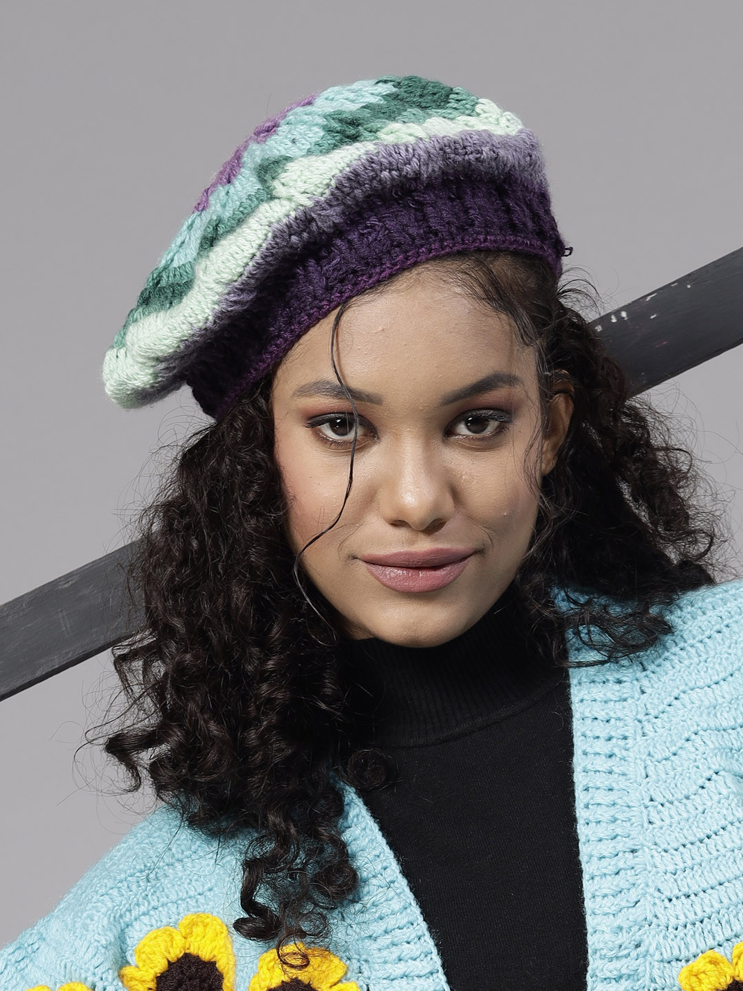 Velvery Handmade Crochet Ladies Beret Hat - Purple