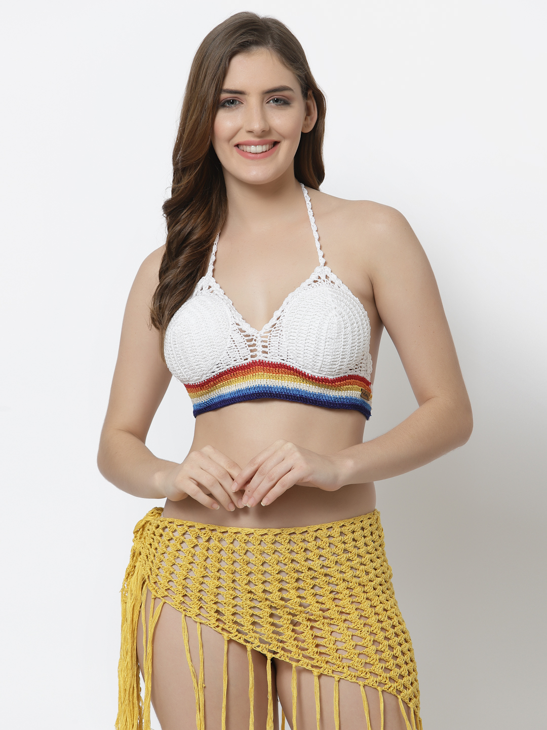 Velvery Handmade Crochet Rainbow Tanktop - White