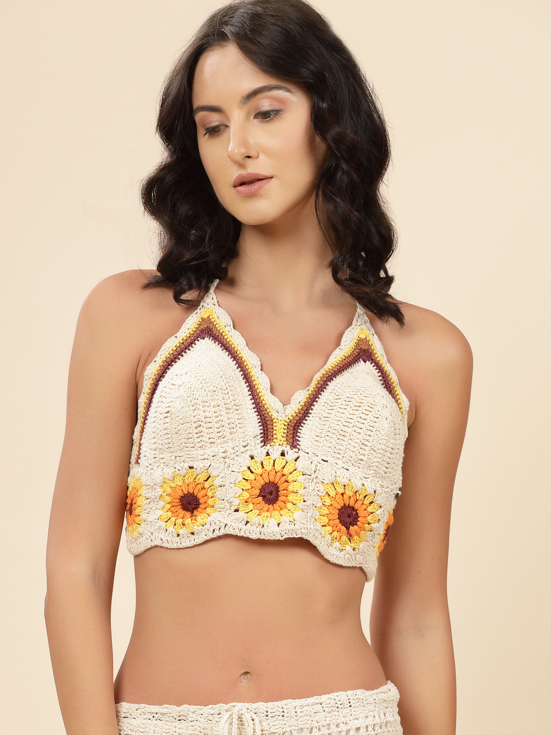 Velvery Handmade Crochet Sunflower Bralette - Yellow