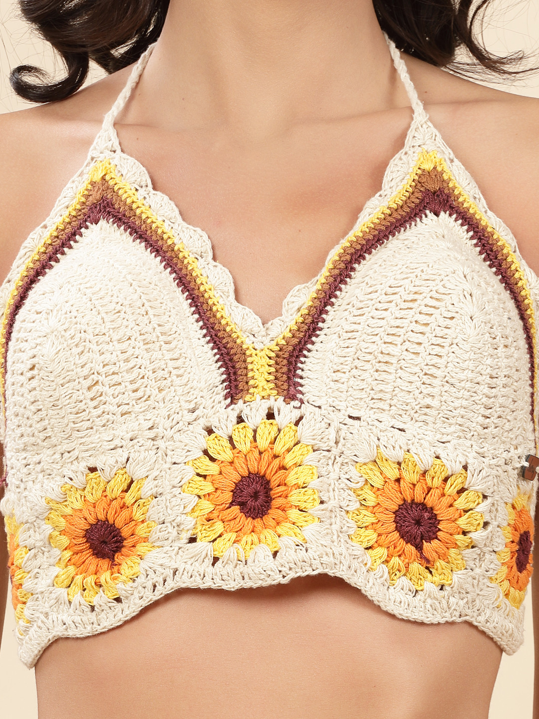 Velvery Handmade Crochet Sunflower Bralette - Yellow