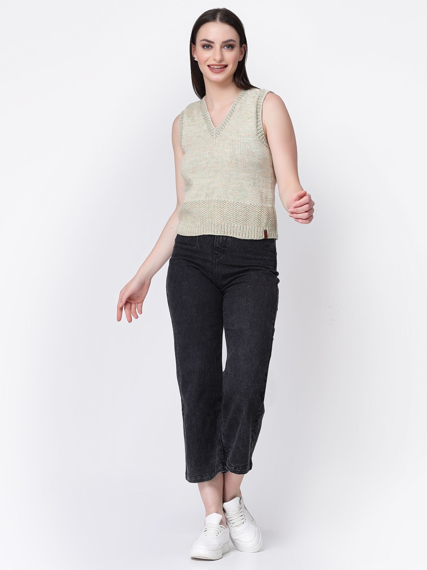 Velvery Handknitted Moss Stitch Sweater for Ladies - Beige