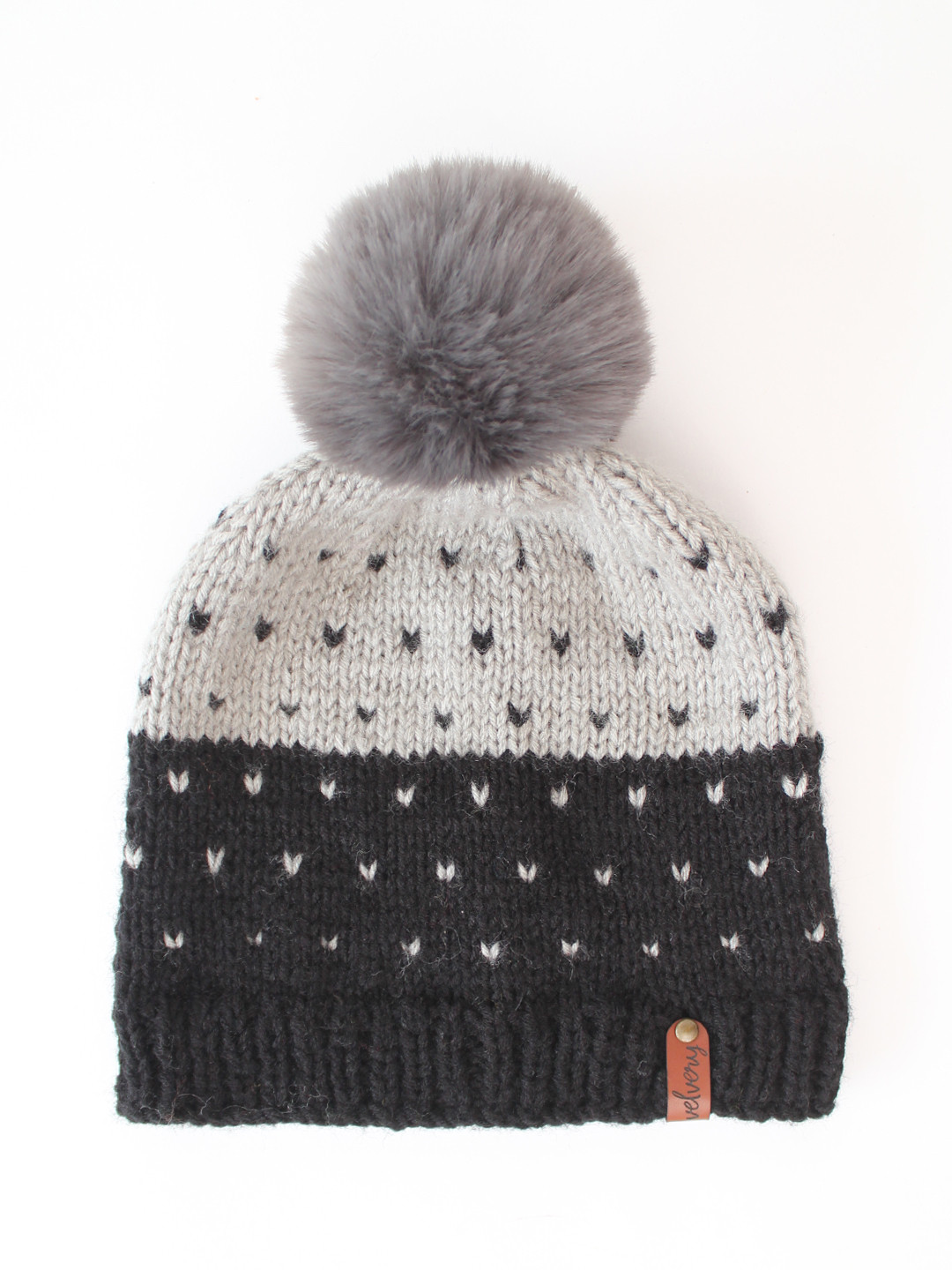 Velvery Self Design Faux Fur Pom-Pom Detail Wool Hat - Black
