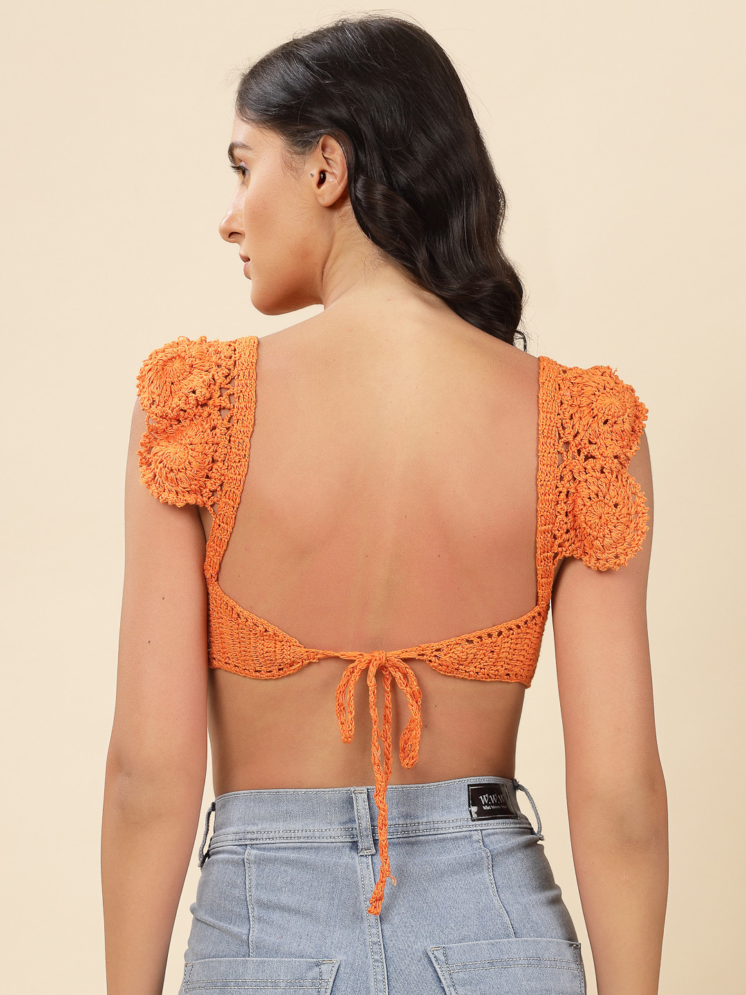 Velvery Crochet Bralette Top with Straps - Orange