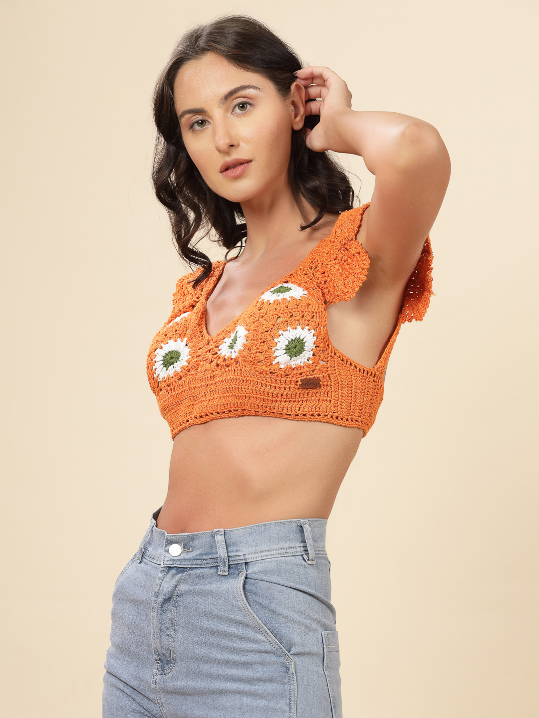 Velvery Crochet Bralette Top with Straps - Orange