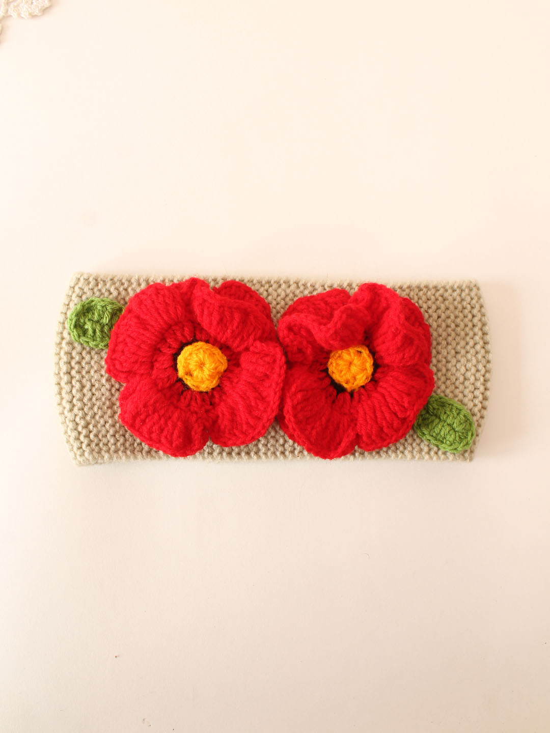 Velvery Hand-Knitted Beige Self Design Acrylic Headband