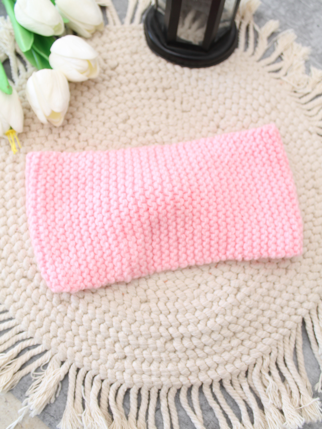 Velvery Hand-Knitted Pink Self Design Acrylic Headband
