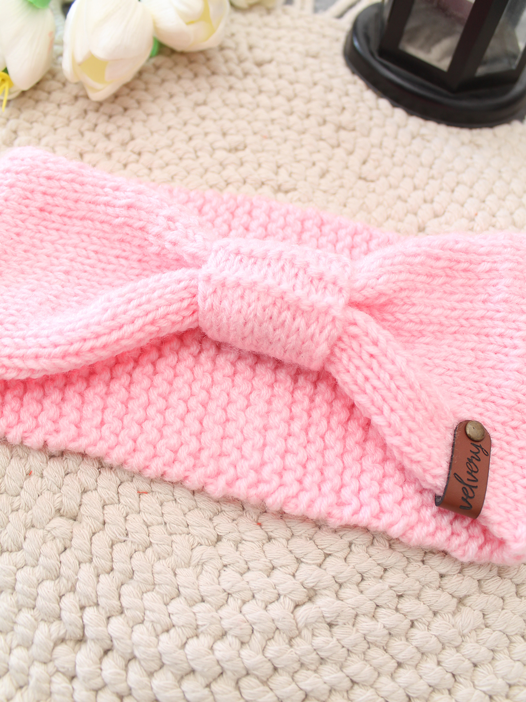 Velvery Hand-Knitted Pink Self Design Acrylic Headband