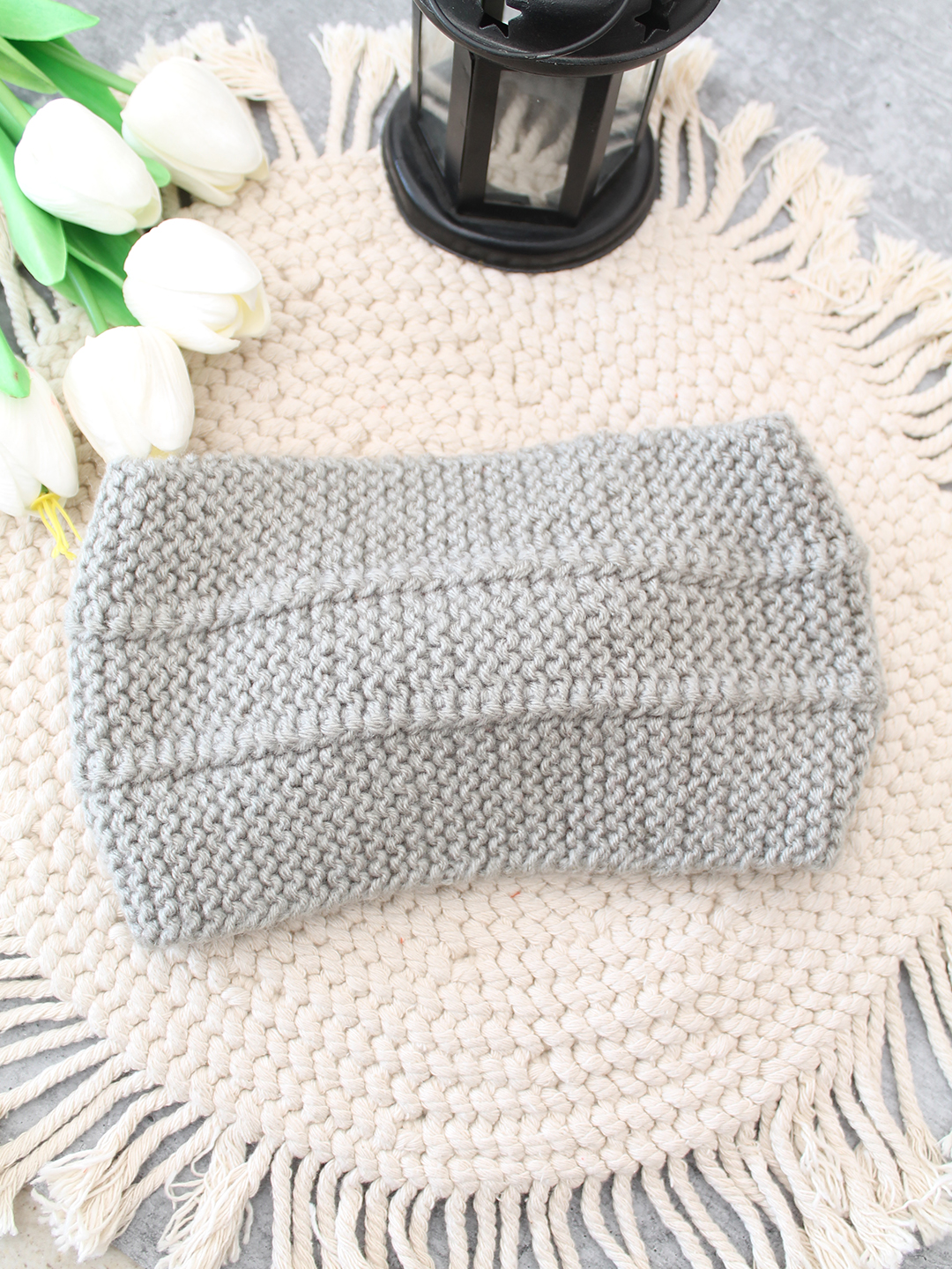 Velvery Hand-Knitted Grey Self Design Acrylic Headband