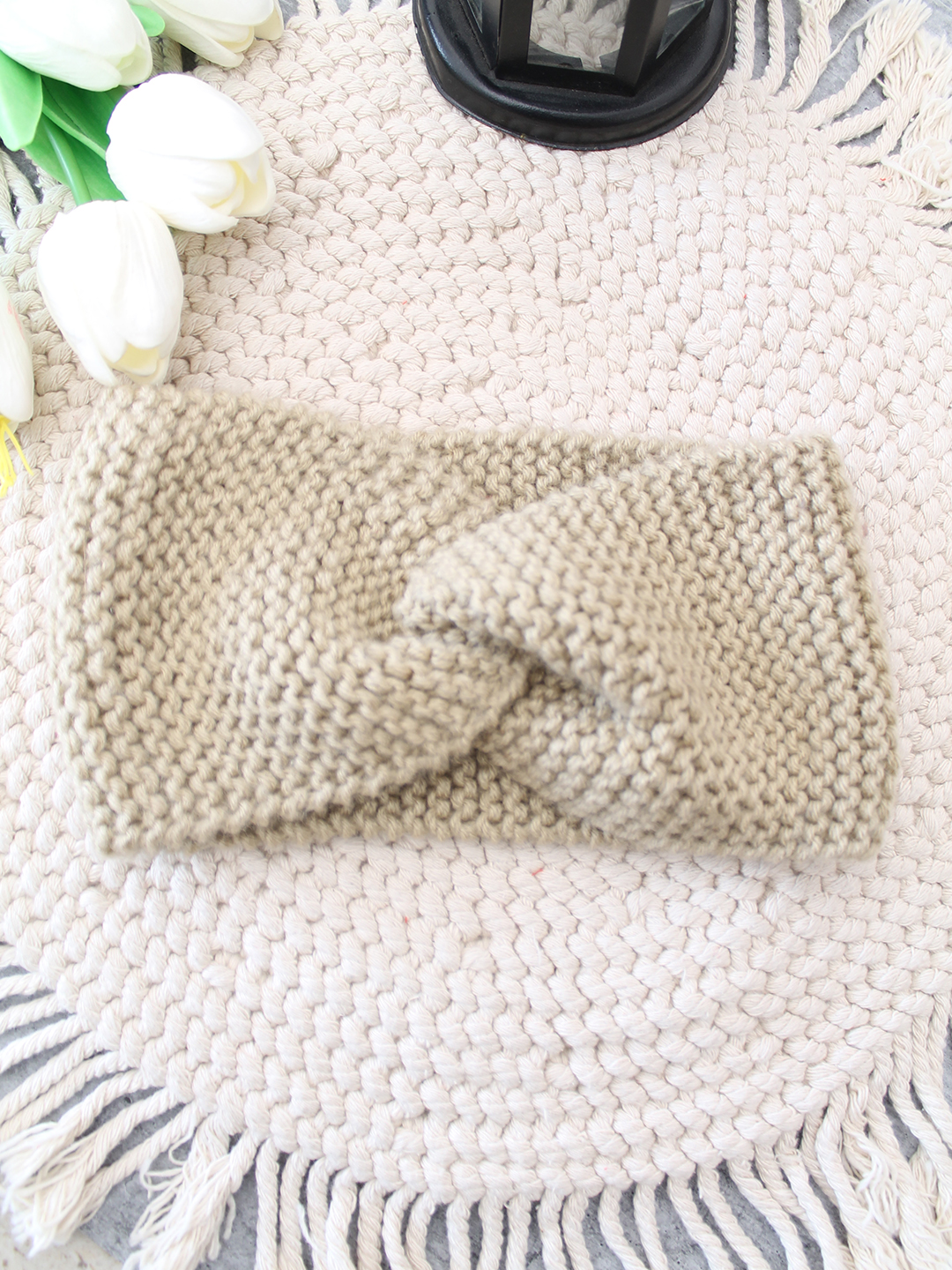Velvery Hand-Knitted Grey Self Design Acrylic Headband