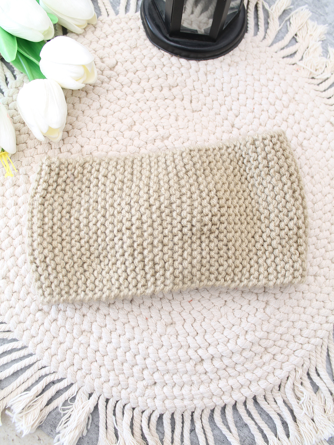 Velvery Hand-Knitted Grey Self Design Acrylic Headband