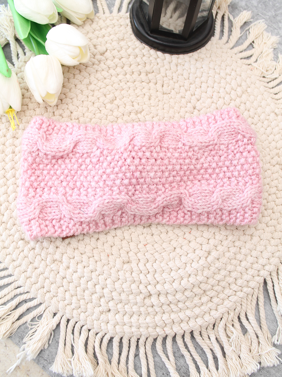 Velvery Hand-Knitted Pink Floral Acrylic Headband