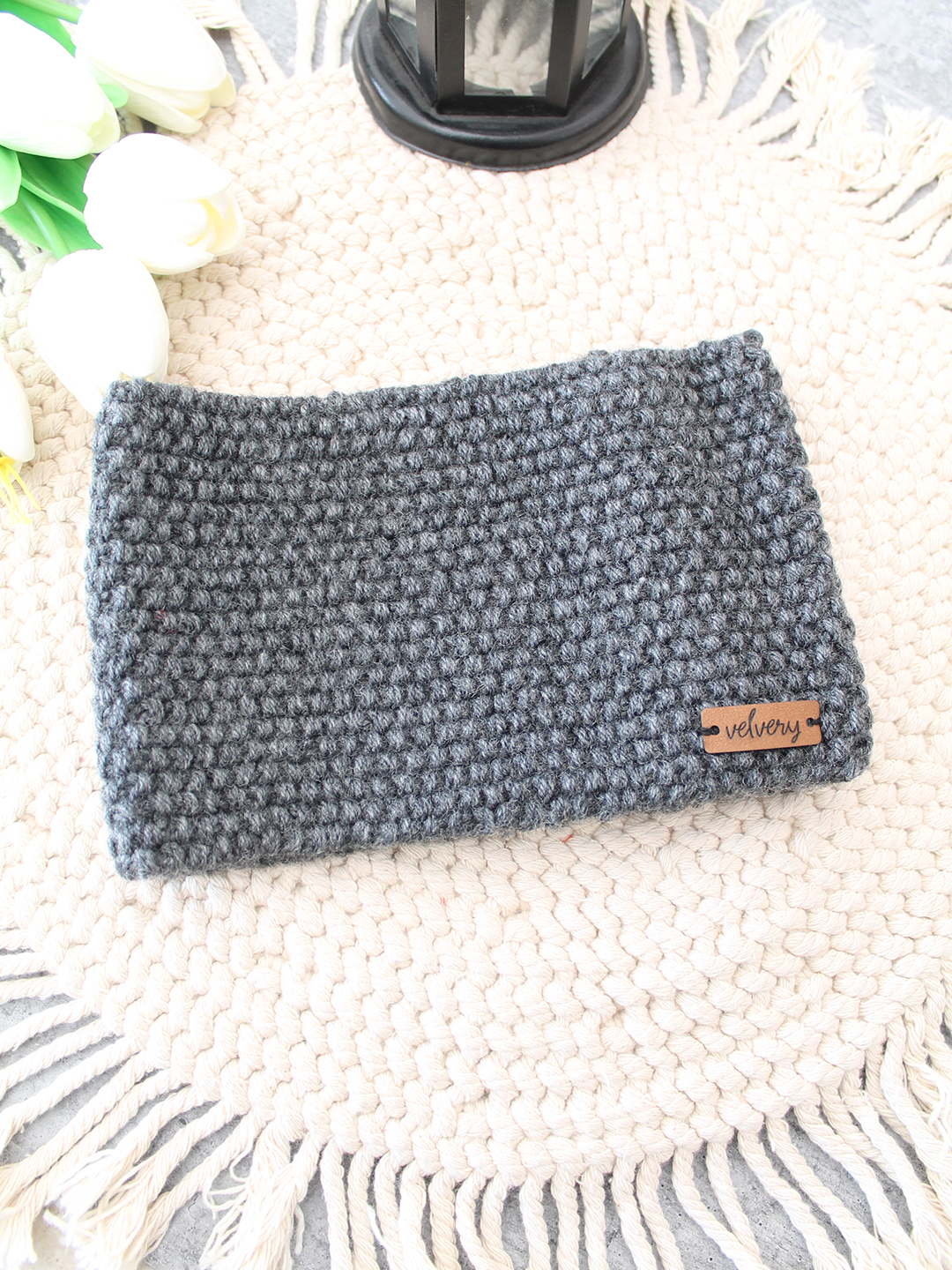 Velvery Hand-Knitted Grey Self Design Acrylic Headband