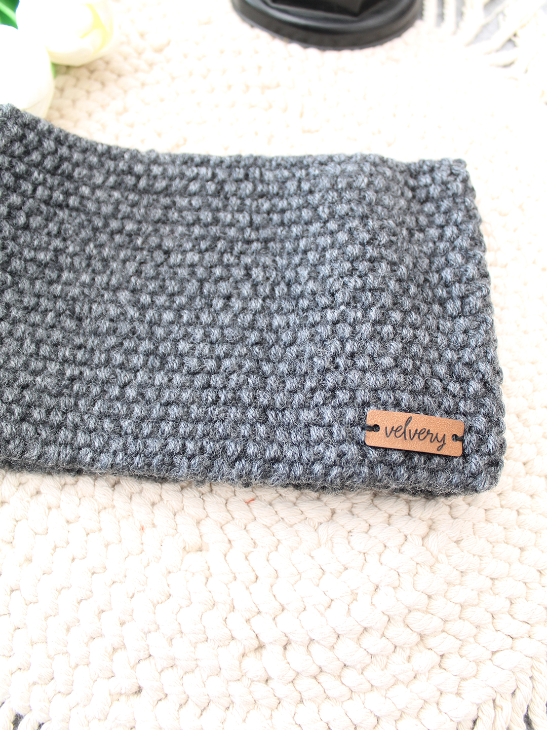 Velvery Hand-Knitted Grey Self Design Acrylic Headband