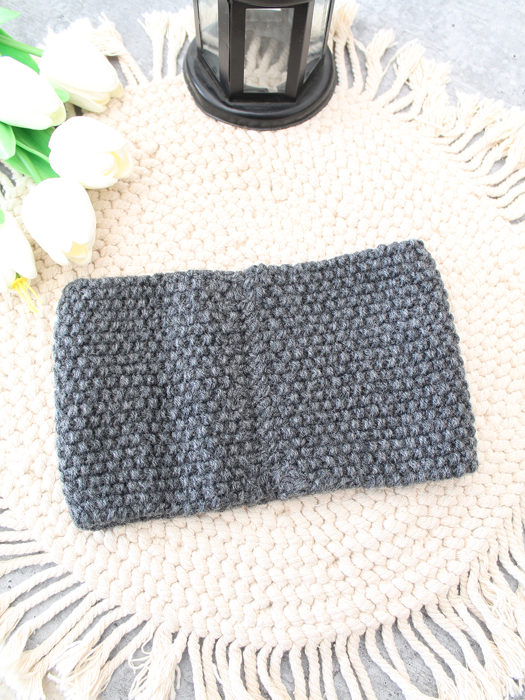 Velvery Hand-Knitted Grey Self Design Acrylic Headband