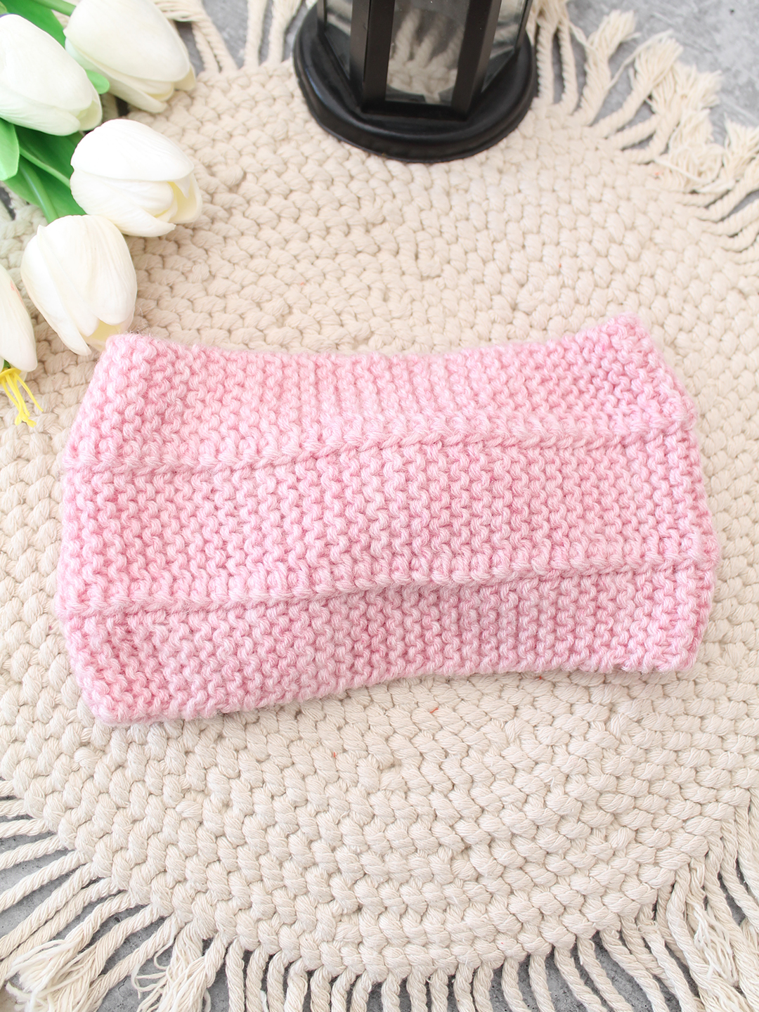 Velvery Hand-Knitted Pink Pearl Embellished Acrylic Headband