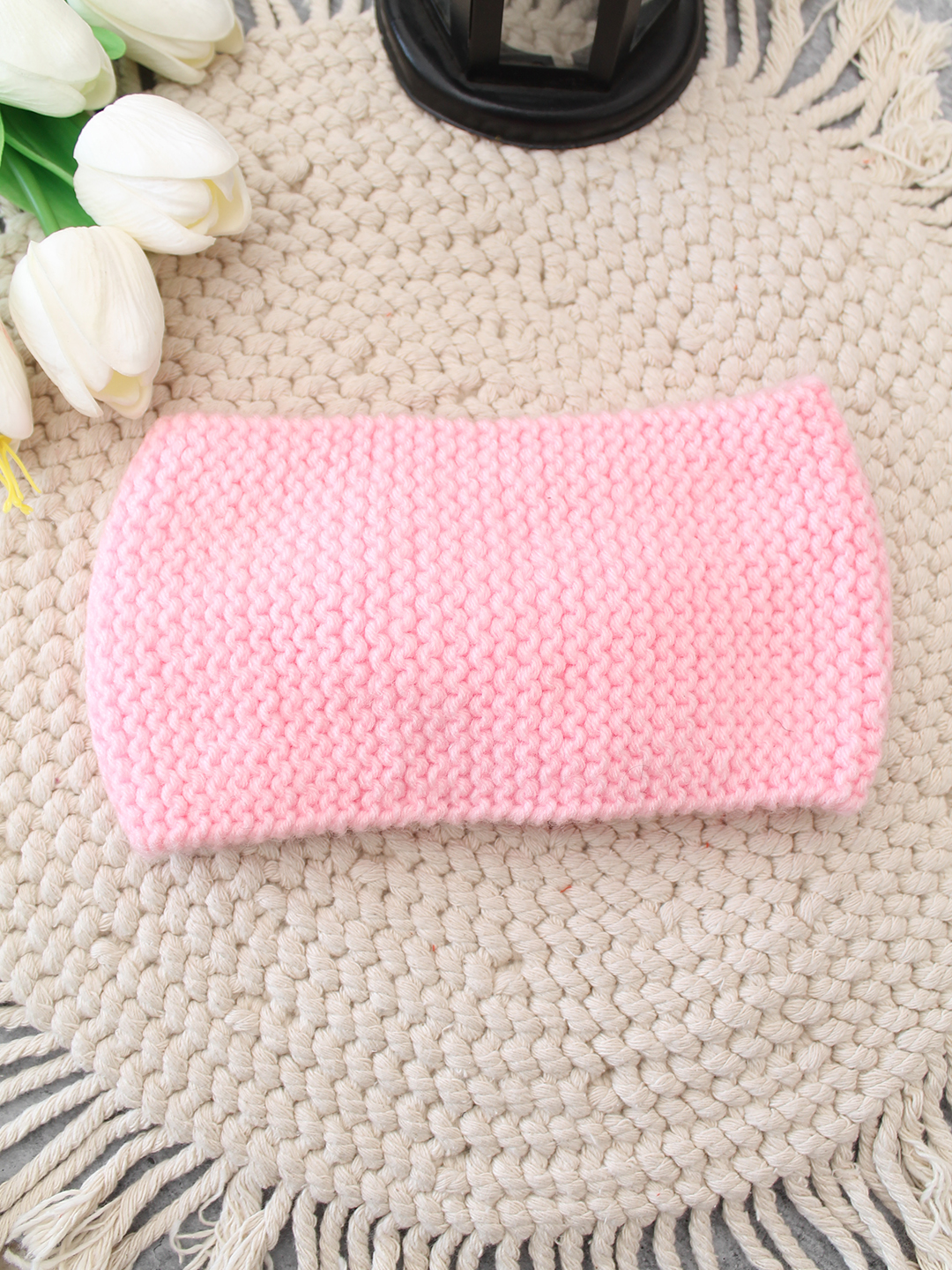 Velvery Hand-Knitted Pink Self Design Acrylic Headband