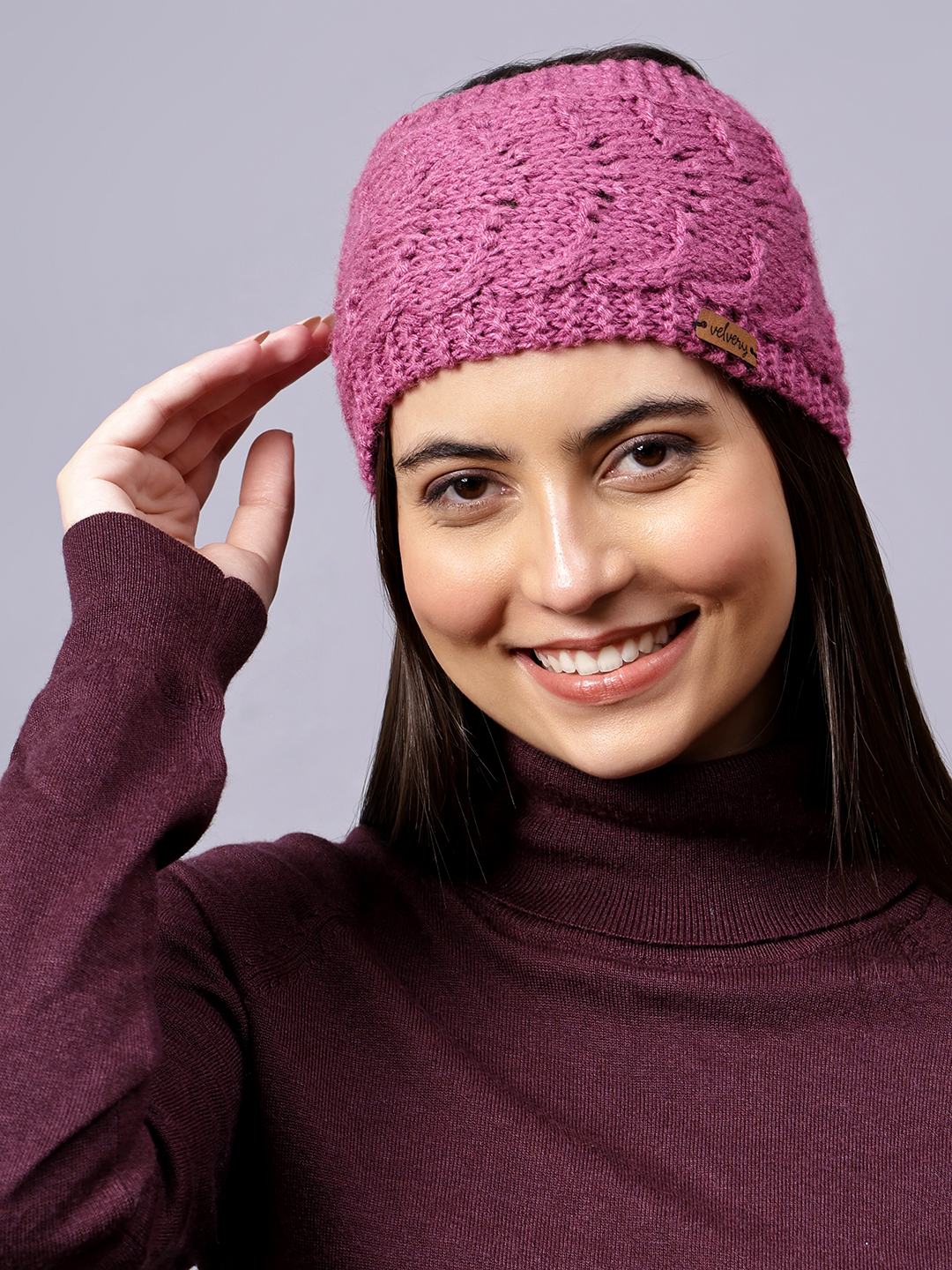 Velvery Hand-Knitted Purple Pearl Embellished Acrylic Headband