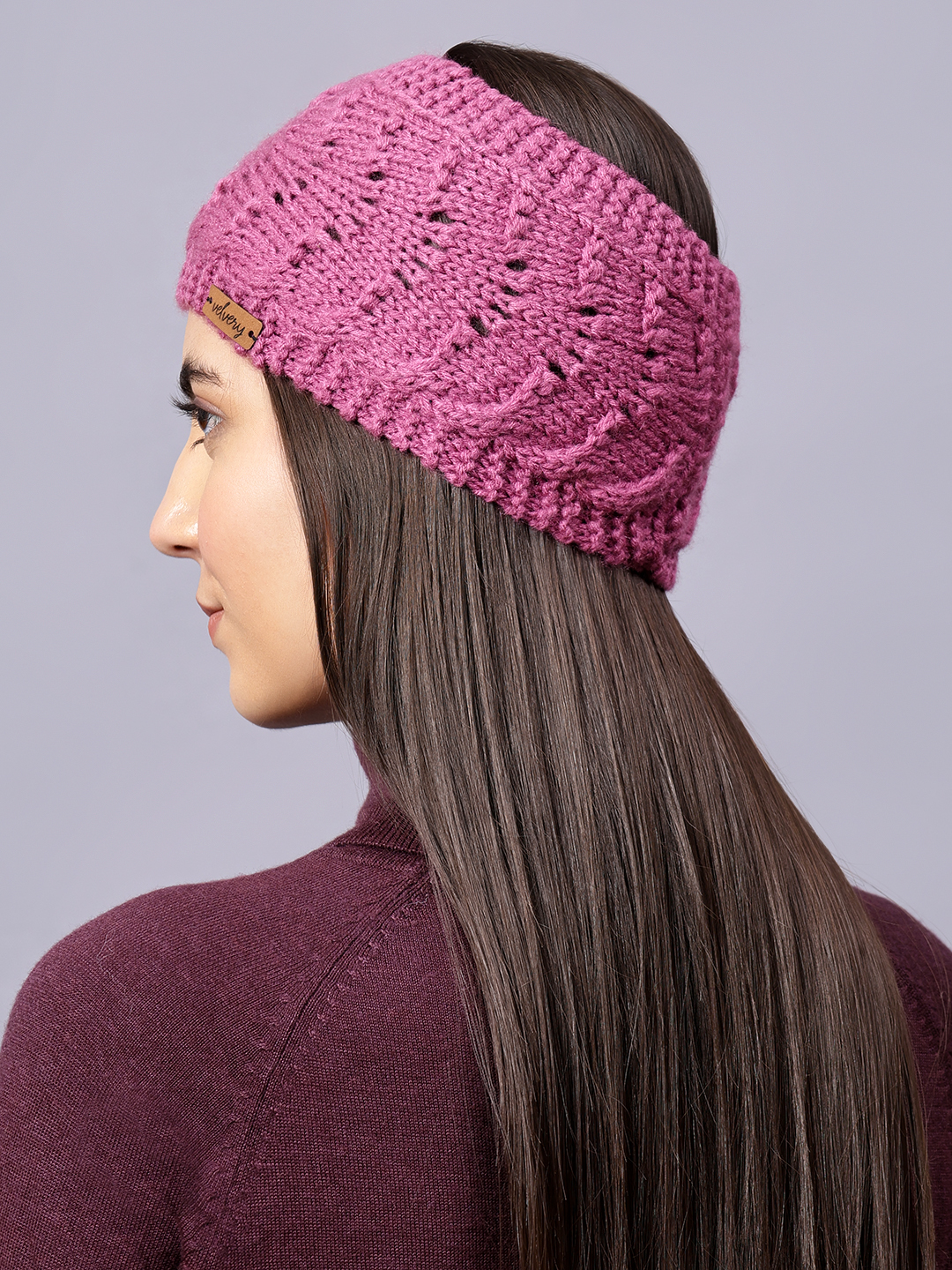 Velvery Hand-Knitted Purple Pearl Embellished Acrylic Headband