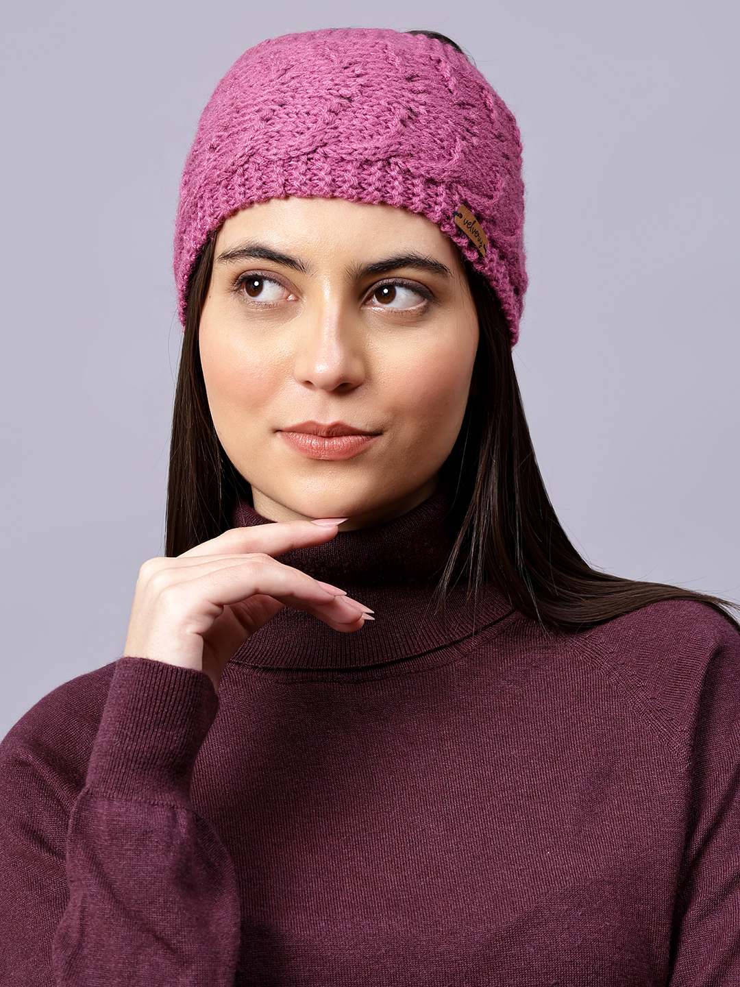 Velvery Hand-Knitted Purple Pearl Embellished Acrylic Headband