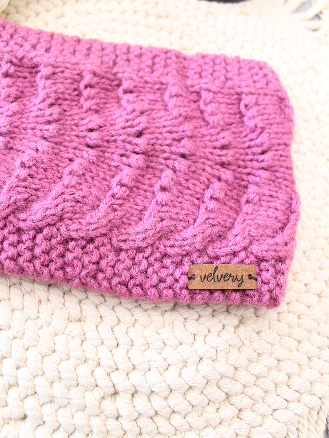 Velvery Hand-Knitted Purple Pearl Embellished Acrylic Headband