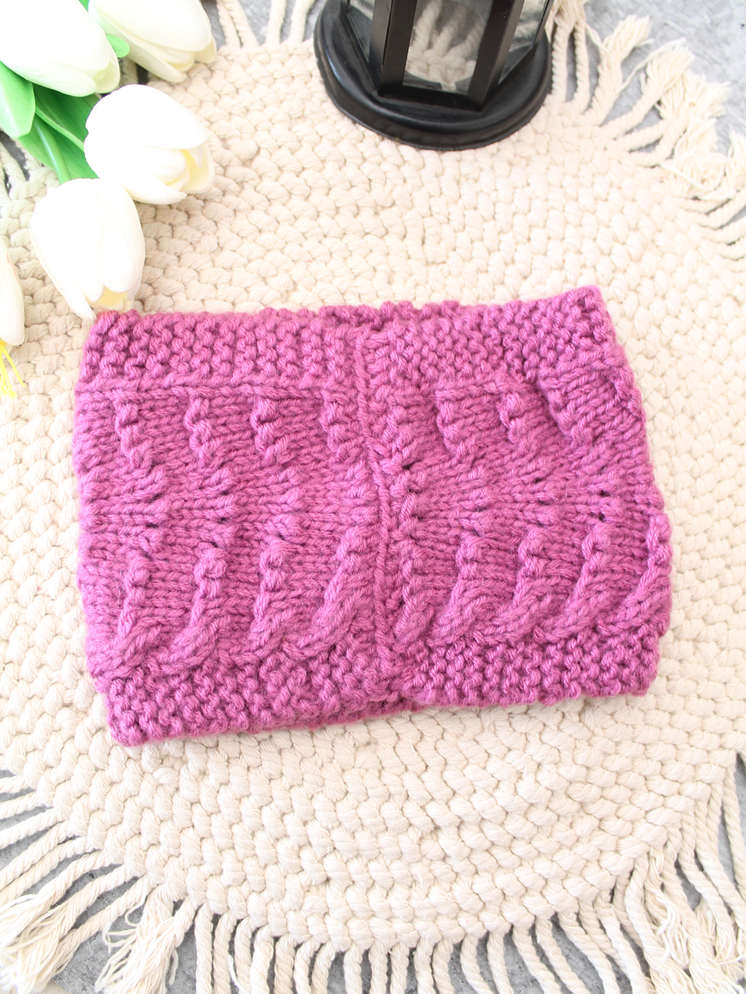 Velvery Hand-Knitted Purple Pearl Embellished Acrylic Headband