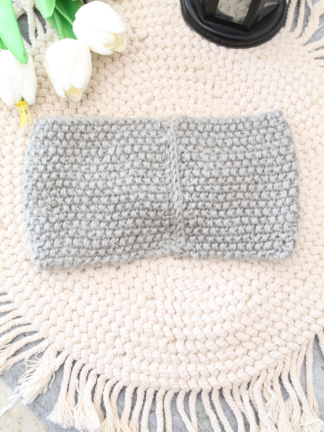 Velvery Hand-Knitted Grey Self Design Acrylic Headband