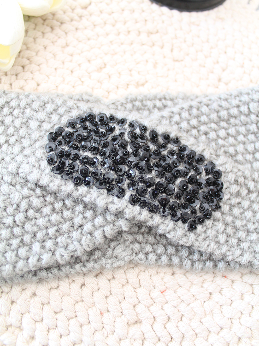 Velvery Hand-Knitted Grey Self Design Acrylic Headband