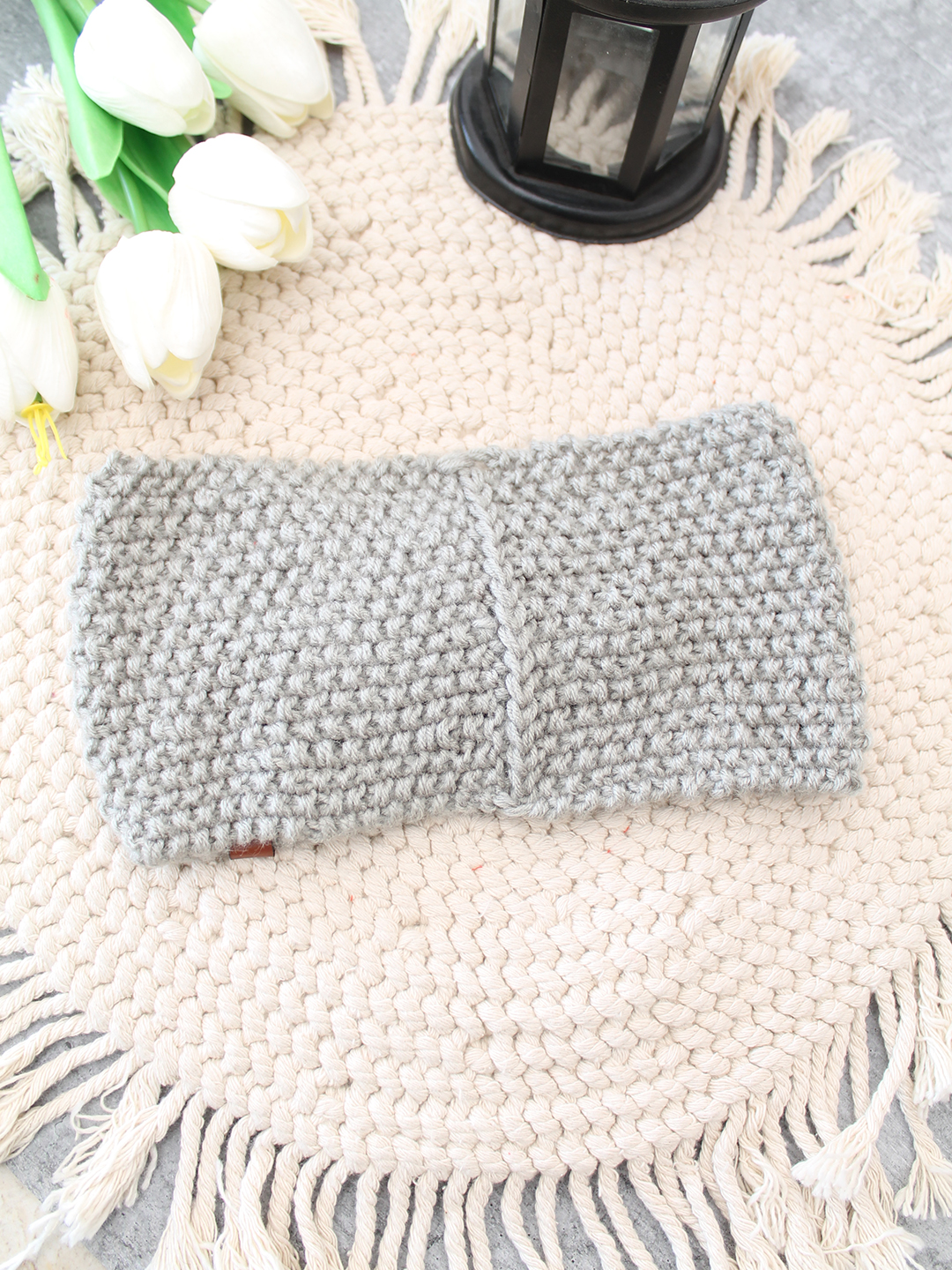 Velvery Hand-Knitted Grey Self Design Acrylic Headband