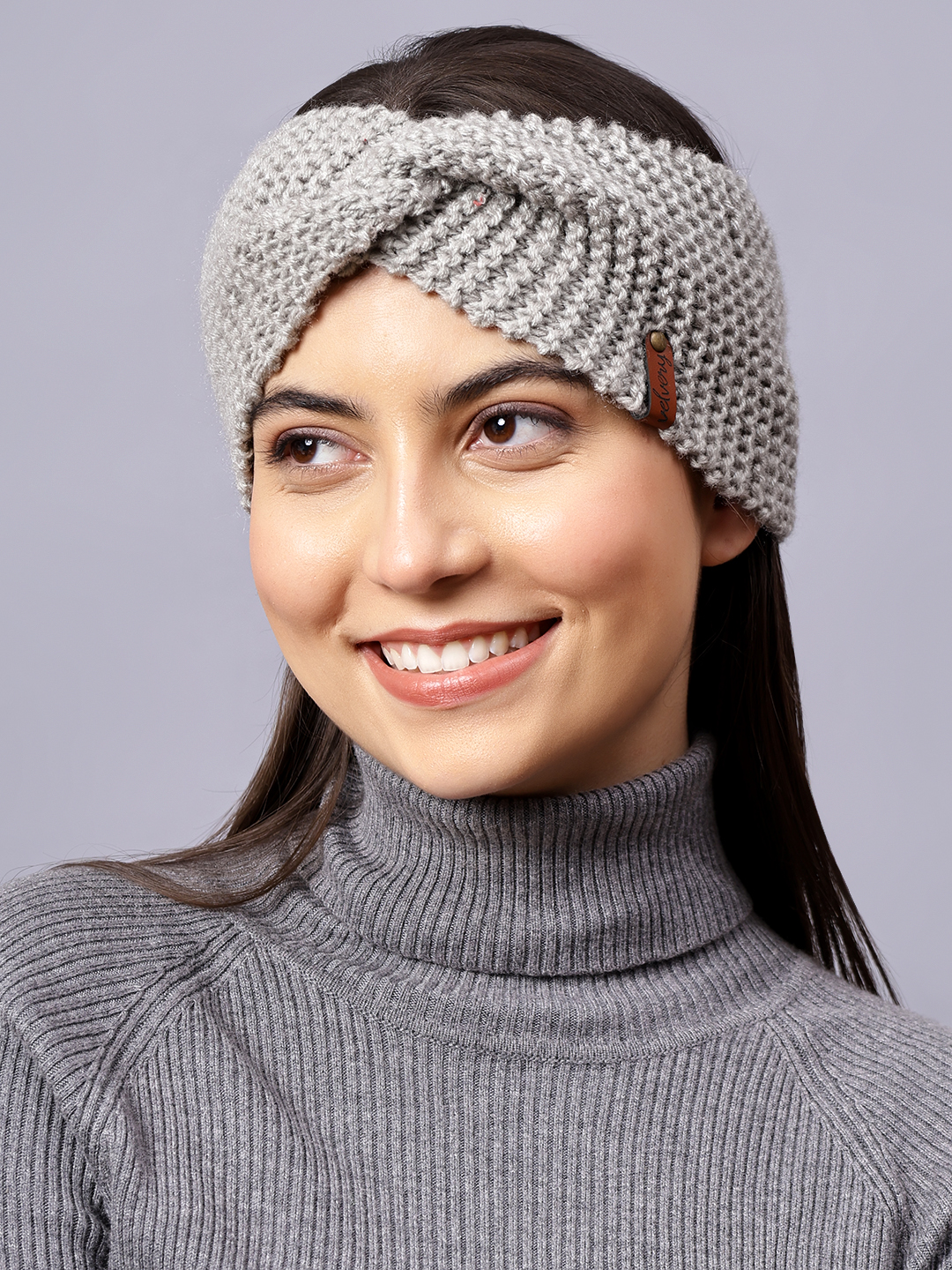 Velvery Hand-Knitted Grey Self Design Acrylic Headband
