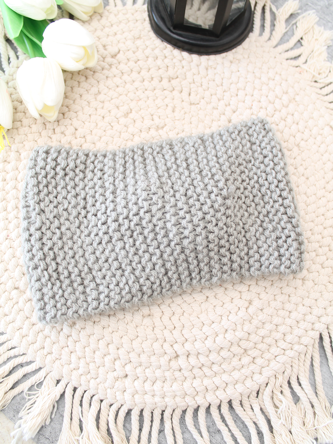 Velvery Hand-Knitted Grey Self Design Acrylic Headband