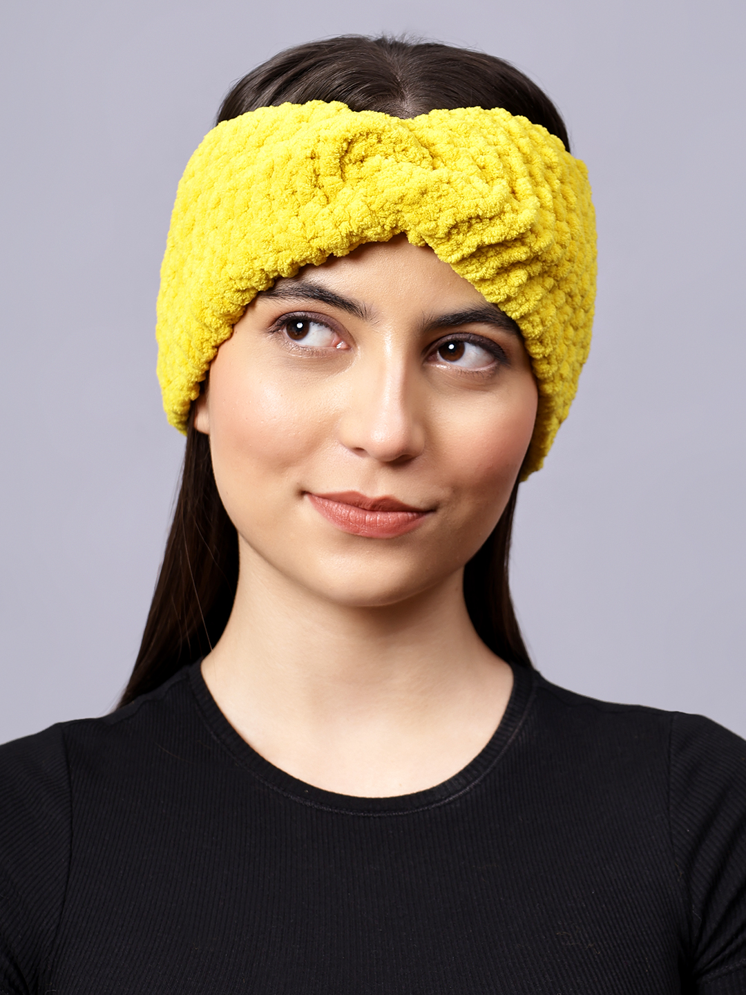 Velvery Hand-Knitted Yellow Self Design Acrylic Headband