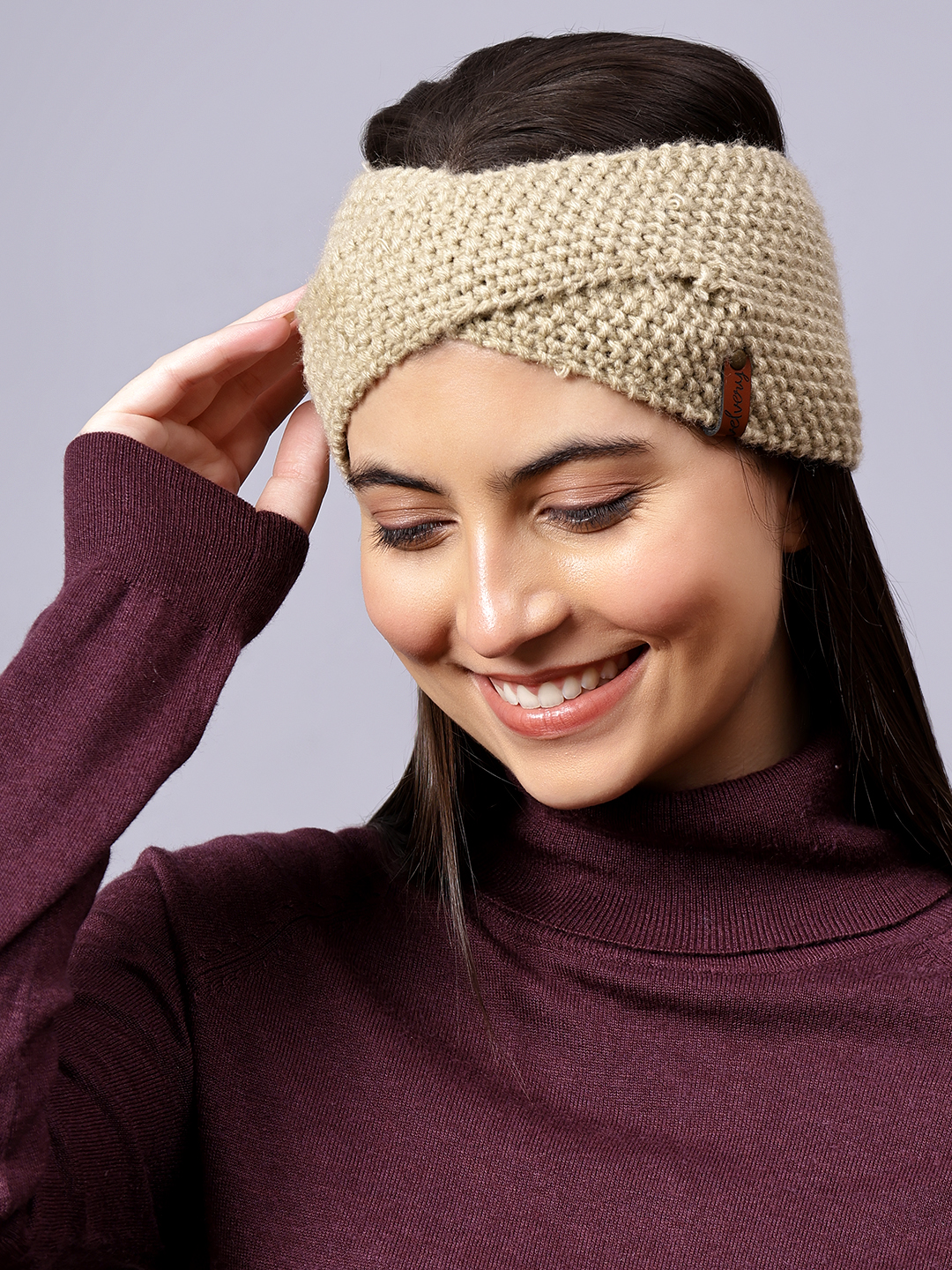 Velvery Hand-Knitted Grey Self Design Acrylic Headband