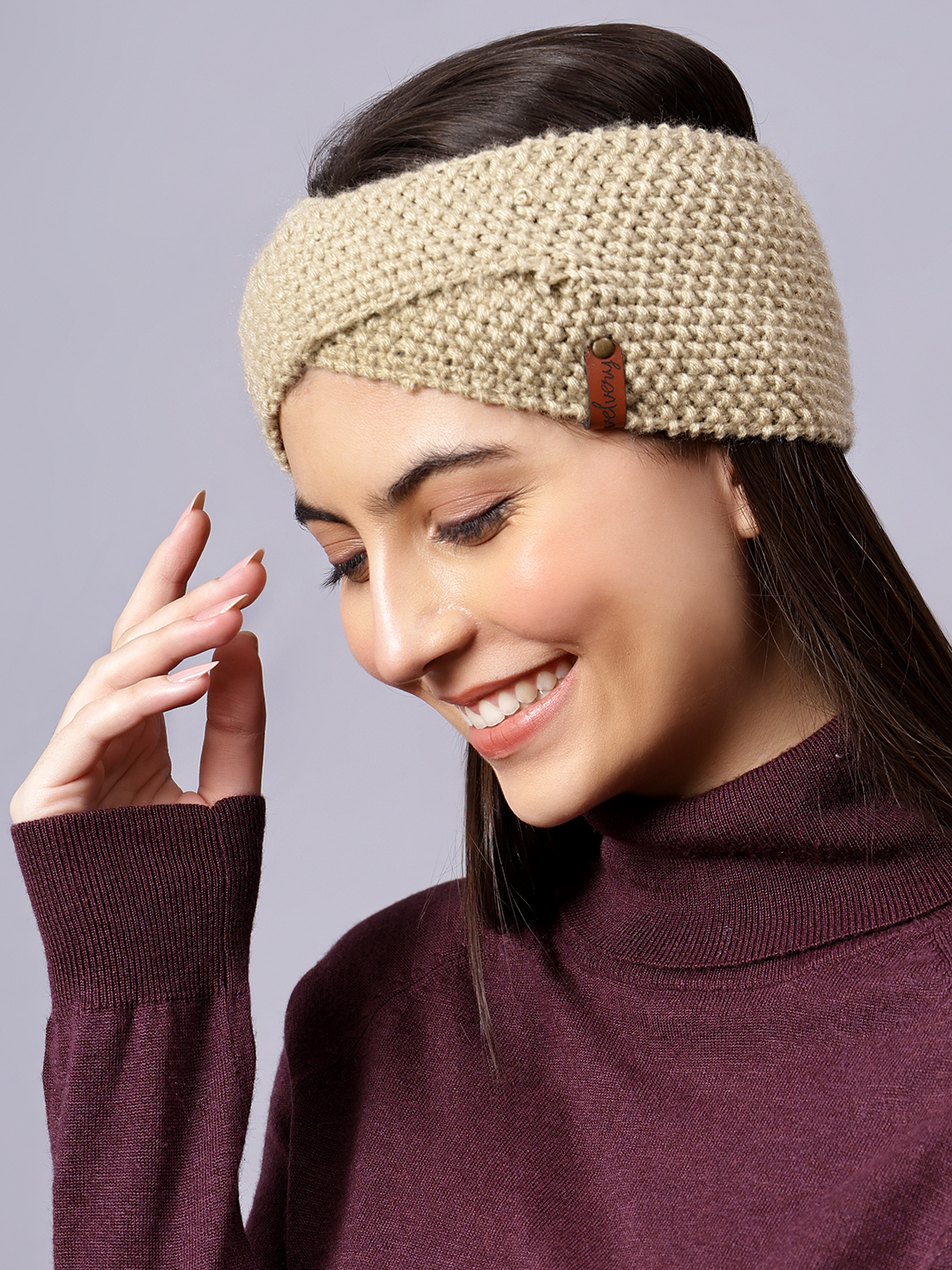 Velvery Hand-Knitted Grey Self Design Acrylic Headband