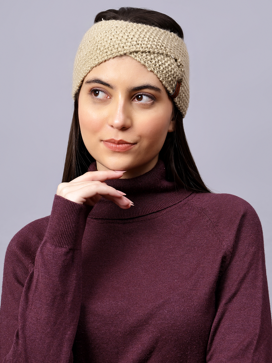 Velvery Hand-Knitted Grey Self Design Acrylic Headband