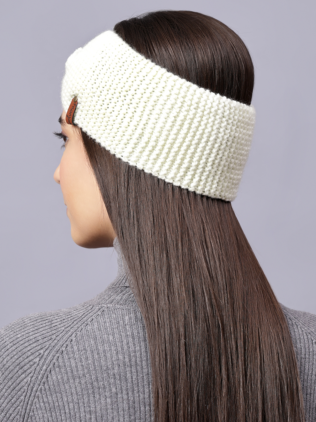 Velvery Hand-Knitted Off White Self Design Acrylic Headband